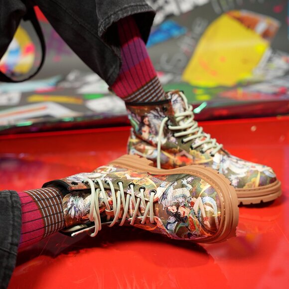 Men’s High-Top Canvas Boots Size 275 (US 9.5–10) – Chinese Art Print – Lace-Up - Picture 5 of 12